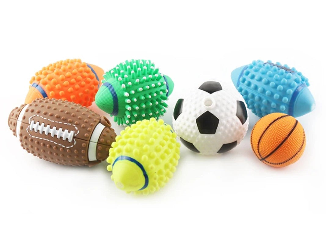 (3 pack) Squeaky Dog Chew Toy Dental Tpr Ball Interactive Dog Basketball Rugby Training Ball